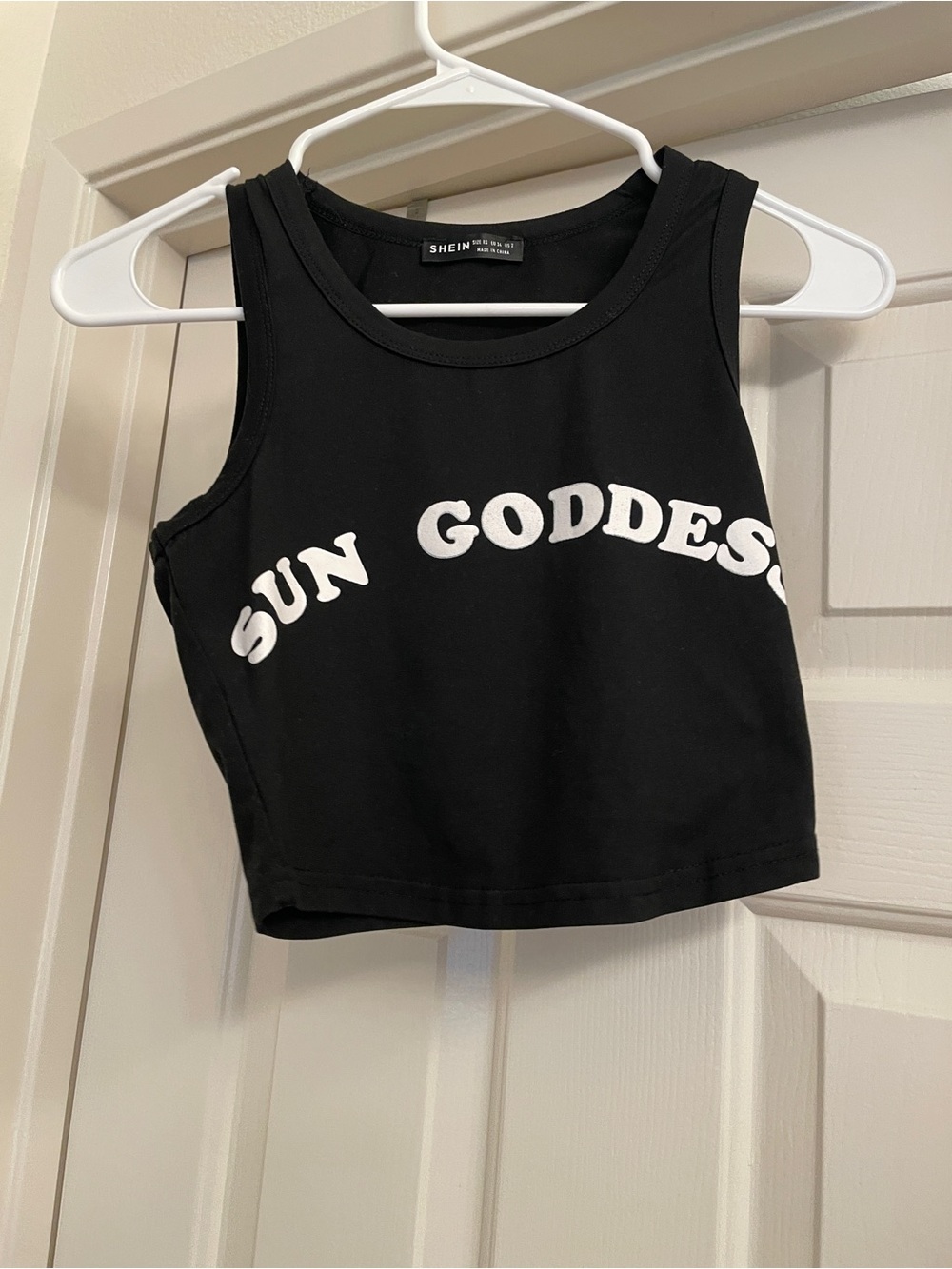 Black Crop Top with White "SUN GODDESS" Print